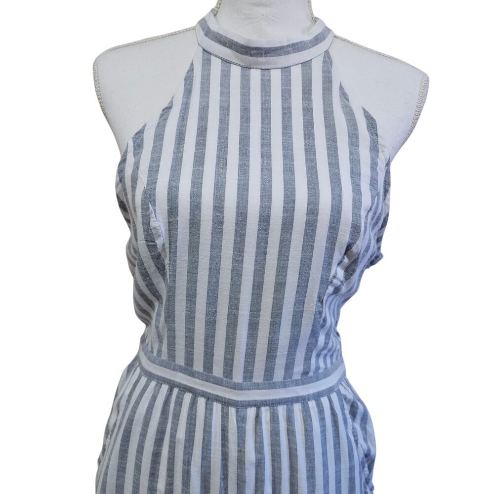 American Eagle Striped Wide Leg Jumpsuit Halter Open Back Size M - Picture 2 of 8